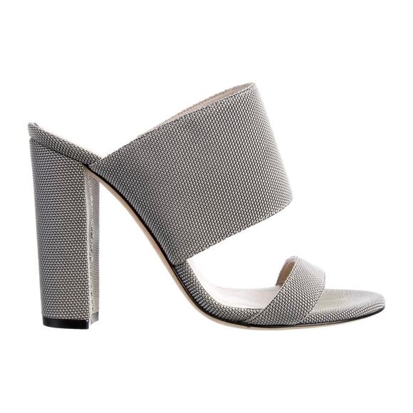 Emerson Fry Block Heel Mules Size US 7 Gray Canvas Double Strap Open Toe Sandals - Picture 1 of 13